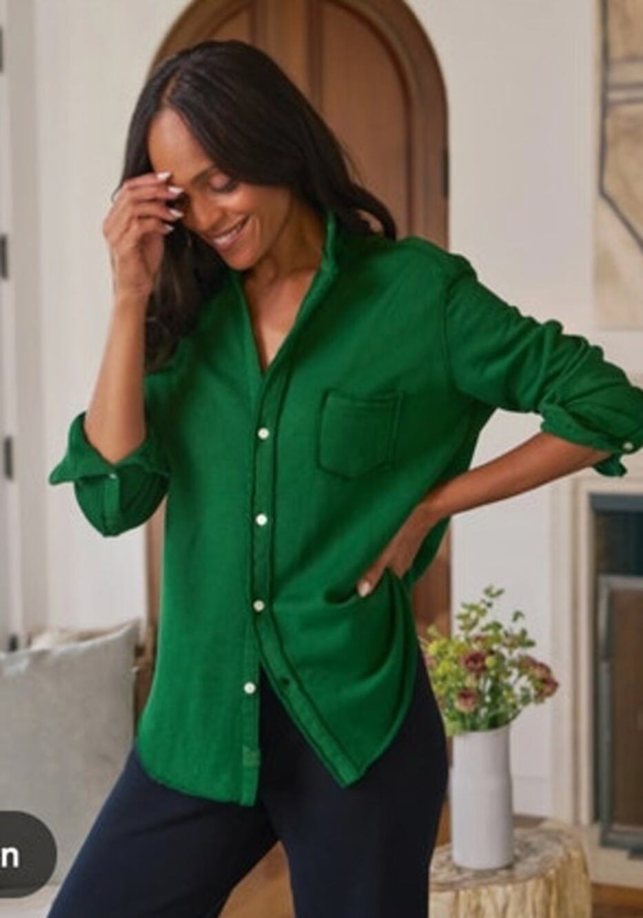 FRANK & EILEEN Sz L Large Ivy Green Button Front Fleece Shirt Sweatshirt Top
